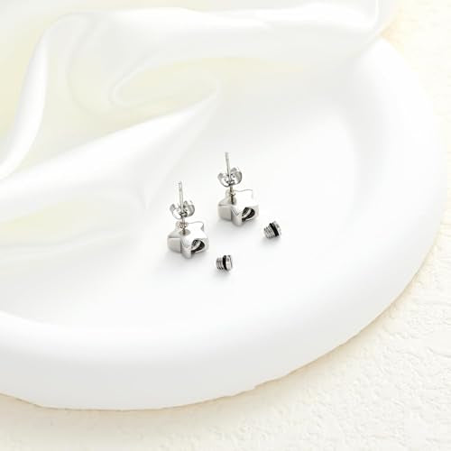 Small Star Urn Earrings for Ashes Cremation Earrings for Women Stainless Steel Cremation Jewelry Memorial Earring Keepsake Jewelry of Loved Ones with Fill Tool - color: Silver