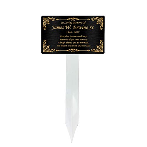 Personalized Memorial Plaque Stake, Grave Marker (Black/Gold) - color: Black/Gold