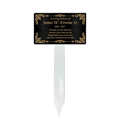 Personalized Memorial Plaque Stake, Grave Marker (Black/Gold) - color: Black/Gold