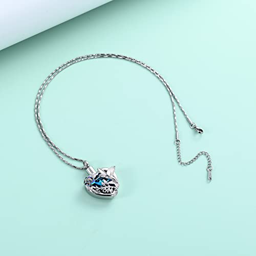 Yinplsmemory Hummingbird Cremation Jewelry Crystal Heart Urn Ashes Necklace for Women Men Memorial Keepsake Necklace of Loved One - color: Blue-Rainbow