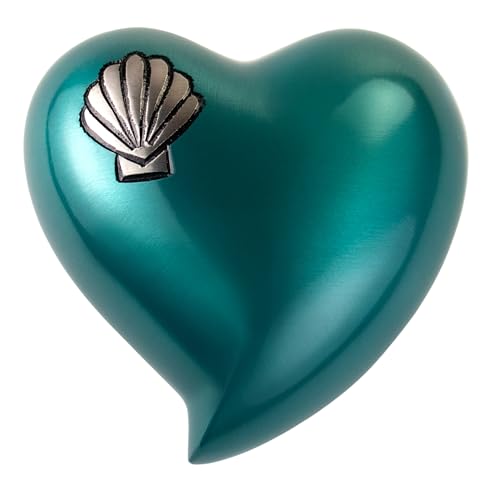 Shells of The Sea Heart Keepsake Cremation Urn for Ashes, Brass, Aqua Urn, Keepsake Sized Cremation Urn, 3 Inches Wide - color: Shells of the Sea - Aqua