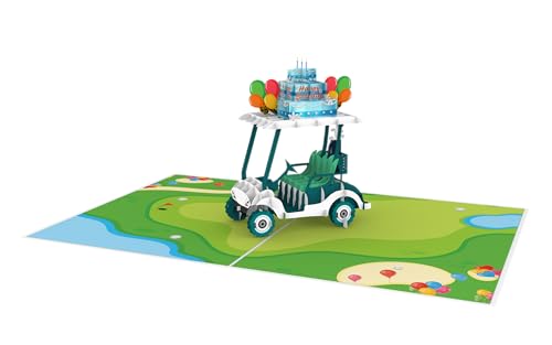 iGifts And Cards Hole-in-One Golf Cart 3D Pop-Up Card Birthday Fun 6"x8" | Friend, Coworker, Coach, Surprise Bday Greeting, Golf Lover, Sports Theme, Outdoor Celebration, Keep Swinging, With Notecard - color: Golf Cart Birthday