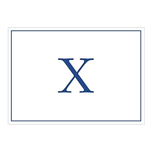 Caspari Navy Embossed Initials Boxed Note Cards in Letter X, 8 Note Cards & Envelopes - color: Navy X