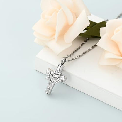 shajwo Tree of Life Cross Urn Necklace for Ashes - color: Silver