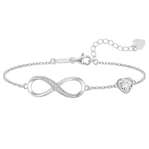 CDE 925 Sterling Silver Infinity Birthstone Bracelet Jewelry Gift for Women | Hypoallergenic,Non Tarnish,Heart CZ,Nickel-Free & Lead-Free,Anniversary Christmas Birthday Idea Gifts for Wife Girlfriend Her - color: 04-Apr