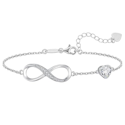 CDE 925 Sterling Silver Infinity Birthstone Bracelet Jewelry Gift for Women | Hypoallergenic,Non Tarnish,Heart CZ,Nickel-Free & Lead-Free,Anniversary Christmas Birthday Idea Gifts for Wife Girlfriend Her - color: 04-Apr