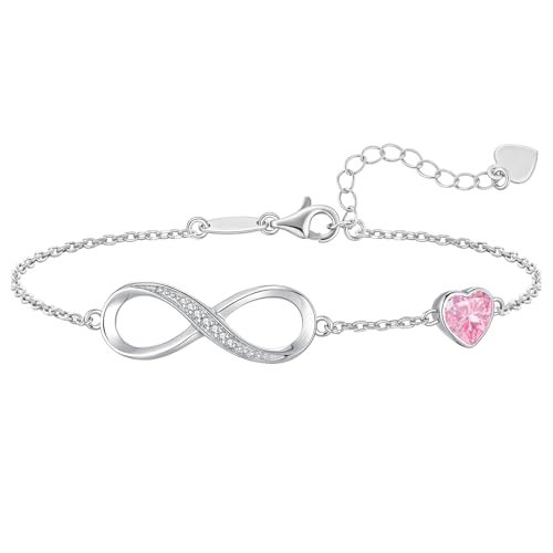 CDE 925 Sterling Silver Infinity Birthstone Bracelet Jewelry Gift for Women | Hypoallergenic,Non Tarnish,Heart CZ,Nickel-Free & Lead-Free,Anniversary Christmas Birthday Idea Gifts for Wife Girlfriend Her - color: 10-Oct