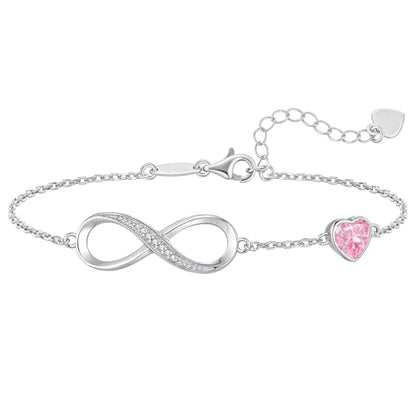 CDE 925 Sterling Silver Infinity Birthstone Bracelet Jewelry Gift for Women | Hypoallergenic,Non Tarnish,Heart CZ,Nickel-Free & Lead-Free,Anniversary Christmas Birthday Idea Gifts for Wife Girlfriend Her - color: 10-Oct