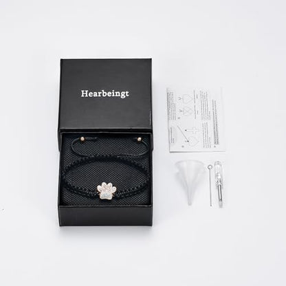 Hearbeingt Paw Print Urn Bracelet for Ashes Pet Cremation Jewelry | Stainless Steel,Adjustable Braided Rope,Mini Ash Holder for Dog Cat,Memorial Keepsake Jewelry, Bereavement Gift Pet Loss - color: A-Rose Gold
