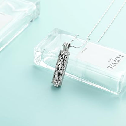Tree of Life Urn Necklace for Women Men Cylinder Bar Memorial Ash Pendant | Tree of Life Cremation Jewelry,Stainless Steel Keepsakes Necklaces,Vial Ashes Pendant - color: Silver-Black