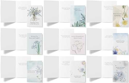 Sympathy Cards with Envelopes, 18 Pack Assorted Watercolor Condolence Cards