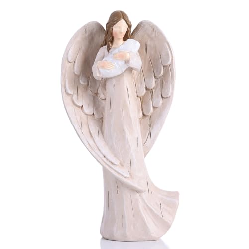 orenm Guardian Angel Statue - Holding Baby Angel Figurines,Angel's Embrace - for New Mom, Baptism, or Miscarriage Gifts,Hand-Painted Resin Memorial Figure,Sympathy Angel Figurine,Godmother Keepsake