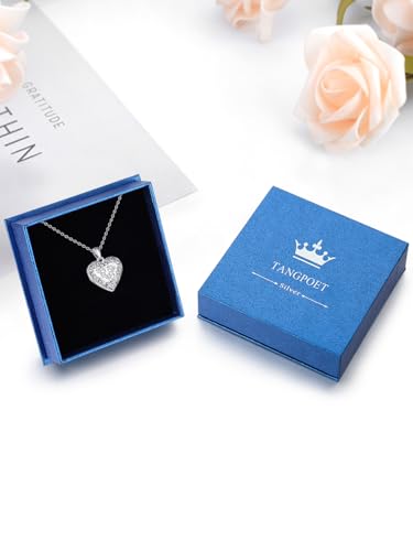 TANGPOET Heart Locket Necklace for Women 925 Sterling Silver Photo Locket Holds Two Pictures Inside Memorial Keepsake Jewelry Gifts for Mothers Day Birthday Christmas - style: E02-Dad Daughter