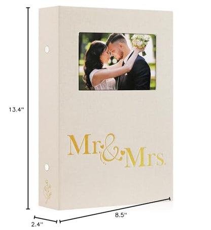 Lanpn Wedding Photo Album 4x6 300 Pocket Photos Slip in, Linen Cover Large Capacity Newlywed Marriage Window Album Hold 300 Horizontal Photos (Mr & Mrs, Beige) - color: Beige, size: 300 Photos