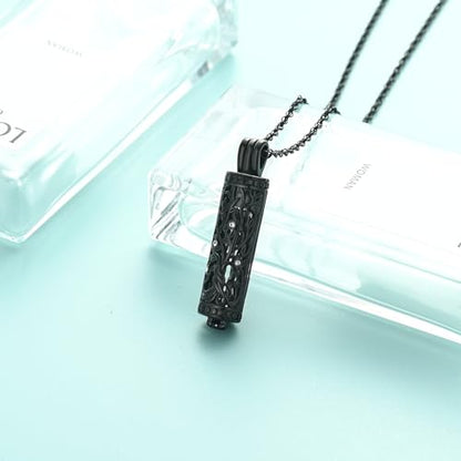 Tree of Life Urn Necklace for Women Men Cylinder Bar Memorial Ash Pendant | Tree of Life Cremation Jewelry,Stainless Steel Keepsakes Necklaces,Vial Ashes Pendant - color: Black