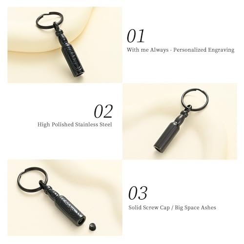 Oinsi Beer Bottle Cremation Jewelry for Ashes Stainless Steel Cylinder Tube Memorial Urn Necklace Keepsake Pendant Jewelry for Human Ashes with Filling Kits - color: A-Keychain-Black