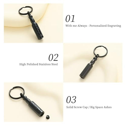 Oinsi Beer Bottle Cremation Jewelry for Ashes Stainless Steel Cylinder Tube Memorial Urn Necklace Keepsake Pendant Jewelry for Human Ashes with Filling Kits - color: A-Keychain-Black