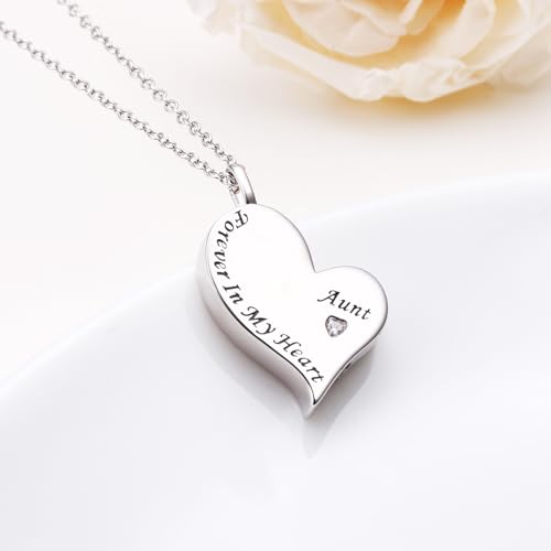 Ladytree 925 Sterling Silver Cremation Urn Necklace for Ashes - style: Aunt