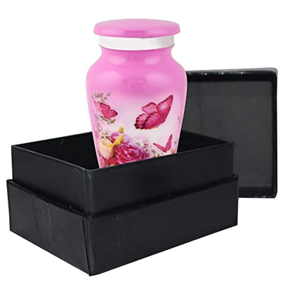 BOLD & DIVINE Beautiful Pink Butterfly Small Keepsake Urns for Human and Pet Ashes | with Velvet Bag & Funnel - 1 Quantity - color: Pink, size: Small (Single)