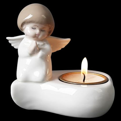 Tealight Candle Holder, Ceramic Angel Candle Holder for Table Display, Decorative Candle Sticks Holder, Tea Light Holder Gift for Party, Thanksgiving & Housewarming (Candle not Included)