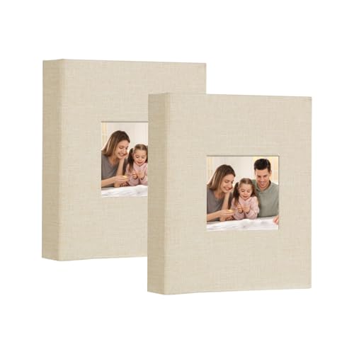 Artmag Mini Photo Album 4x6 50 Pockets 2 Pack, Linen Cover with Front Window Album Each Holds 52 Vertical Photos for Family Wedding Baby Children (Beige) - color: Beige, size: 50 Pockets/2PKS