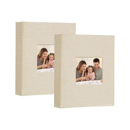 Artmag Mini Photo Album 4x6 50 Pockets 2 Pack, Linen Cover with Front Window Album Each Holds 52 Vertical Photos for Family Wedding Baby Children (Beige) - color: Beige, size: 50 Pockets/2PKS