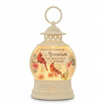 The Bridge Collection - "Memories LED Glitter Lantern with Cardinals and Floral Design - Rememberance Home Accent Light - Bereavement Gift for Lost Loved One