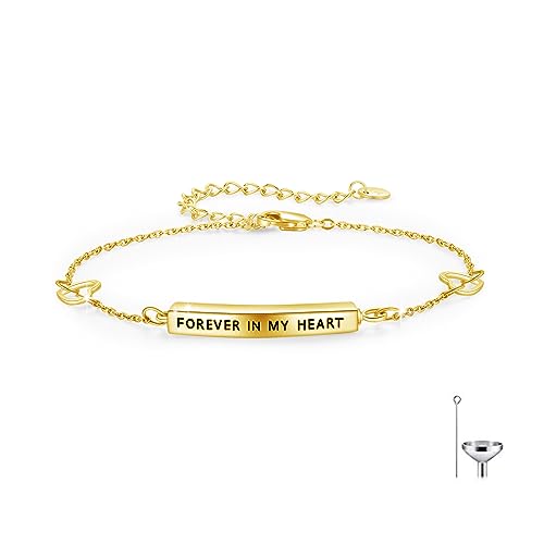TUGHRA Urn Bracelet Cremation Jewelry for Ashes for Women 925 Sterling Silver Memorial Bracelet for Human Ashes Of Loved Ones Jewelry Gifts Sympathy Gift for Loss Loved One - color: B-Gold
