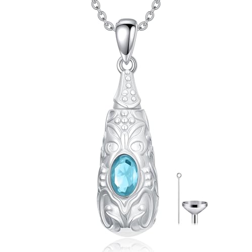 Seiyang Urn Necklace for Ashes 925 Sterling Silver Cremation Necklace with Birthstone Memorial Cremation Jewelry for Women Loved One - color: 03-March, style: Style B