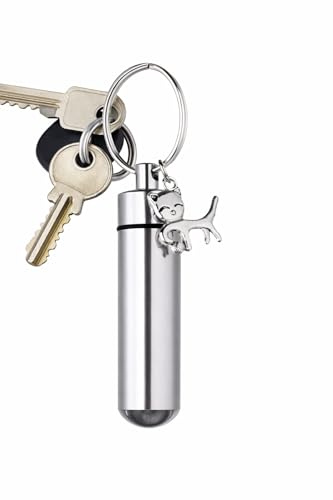 White Claud Pet Urn Keychain, Charm, Stainless Steel Cremation Keepsake for Ashes or Hair, Silver, 1.6 Inch