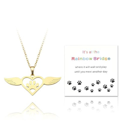 YangQian Sympathy Gift for Pet Owner Pet Memory Gifts for Dogs Cats Bereavement Gifts Paw Print Necklace Grieving Cat Dog Loss Gift - color: Angel Wing Pet Necklace