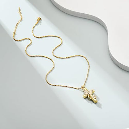 Imrsanl Butterfly Cross Urn Necklace for Ashes Men Women Cremation Jewelry Ashes Pendant for Human Memorial Ash Jewelry - color: Z-Gold