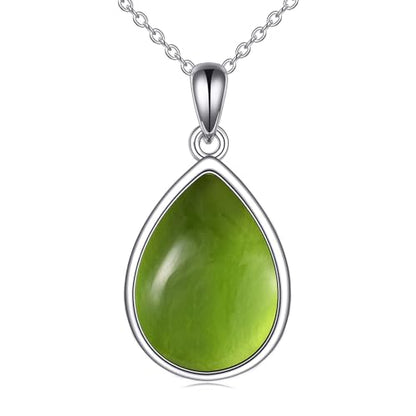 CRMAD Larimar/Opal/Lapis Lazuli/Tourmaline/Malachite/Labradorite/Turquoise/Onyx/Rose Quartz/Amber/Peridot Necklace for Women 925 Sterling Silver Teardrop Pendant Jewelry Gifts - color: Peridot