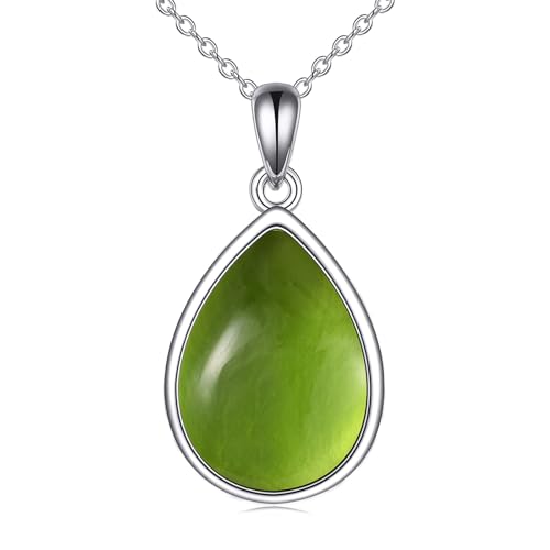 CRMAD Larimar/Opal/Lapis Lazuli/Tourmaline/Malachite/Labradorite/Turquoise/Onyx/Rose Quartz/Amber/Peridot Necklace for Women 925 Sterling Silver Teardrop Pendant Jewelry Gifts - color: Peridot