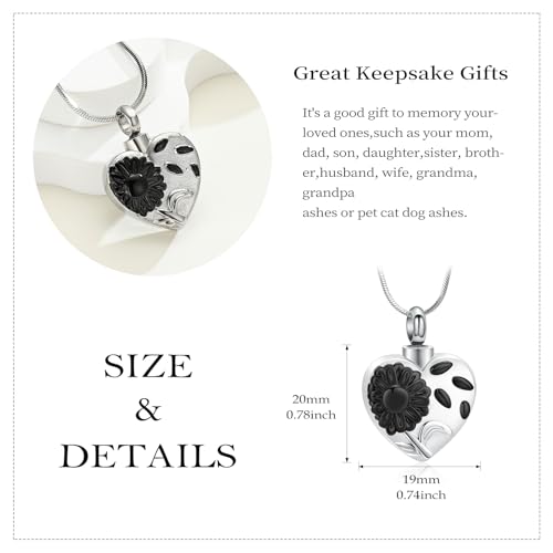 Urn Necklace for Ashes Sunflower Cross Necklace Cremation Jewelry Ashes Necklace for Human Women Pets Sunshine Pendant Keepsake Jewelry for Ashes - color: Black