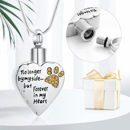 memorial jewelry No Longer by My Side,But Forever in My Heart Carved Locket Cremation Urn Necklace for Pet Dog Cats - color: Yellow