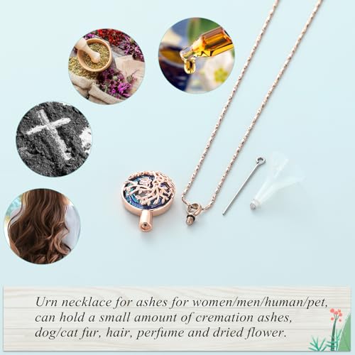 Imrsanl Tree of Life Urn Necklace for Ashes Paw Print Circle of Life Cremation Jewelry Keepsake Pendant Memorial Pet Ashes Holder for Women Men - color: Rose Gold-Blue