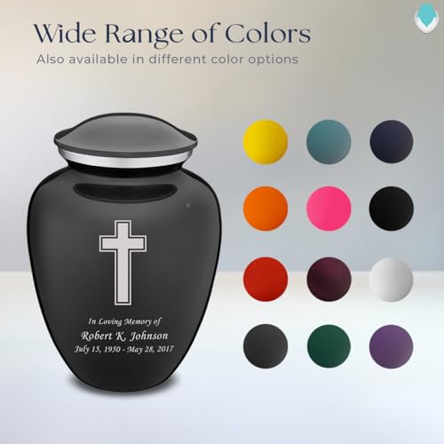 Adult Personalized Simple Cross Cremation Urns for Human Ashes I Large Charcoal Funeral Urn for Men and Women I 200 lbs - color: Carcoal Black