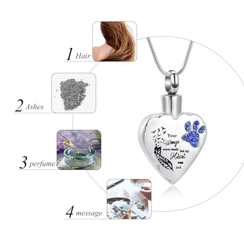 memorial jewelry Your Wings were Ready, But My Heart was Not Stainless Steel Carved Locket Cremation Urn Necklace for Pet Dog Cats - color: Your Wings-Blue