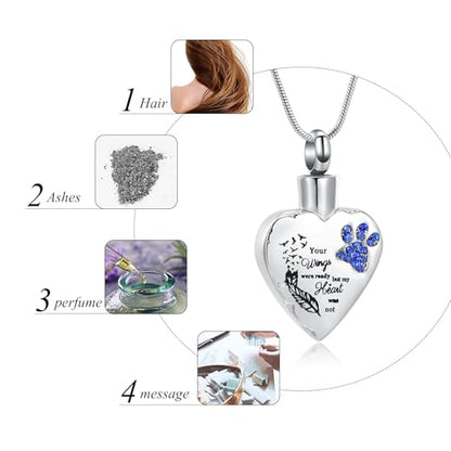 memorial jewelry Your Wings were Ready, But My Heart was Not Stainless Steel Carved Locket Cremation Urn Necklace for Pet Dog Cats - color: Your Wings-Blue