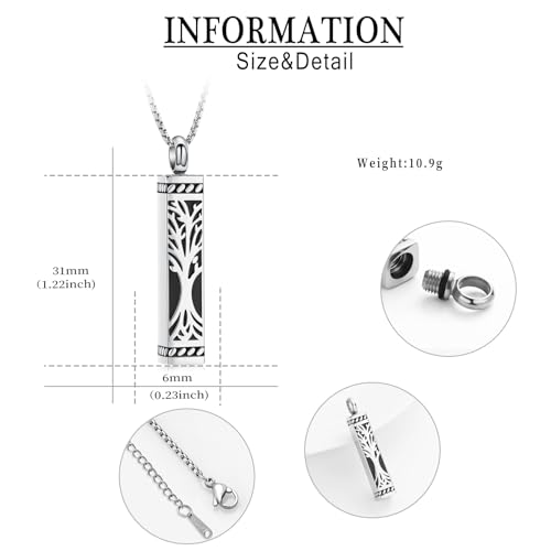 Tree of Life Urn Necklace, Stainless Steel Memorial Ashes Pendant | Tree of Life Cremation Jewelry Stainless Steel Locket Vertical Bar Keepsake Necklace Jewelry for Women Men Human Ashes - color: Customize