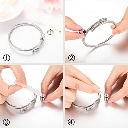 Abooxiu Stainless Steel Ash Bracelet for Men & Women - Memorial Ashes Holder, Filling at Both Ends - color: Silver