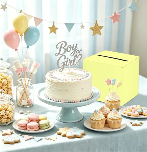 SietDESEO Yellow Card Box with Slot Money Gift Card Box Holder for Party Wedding Reception Birthday Graduation Bridal Shower Baby Shower Diaper Raffle Box - color: YELLOW CARD BOX, size: 7.8 X 7.8 X 7.8 INCH