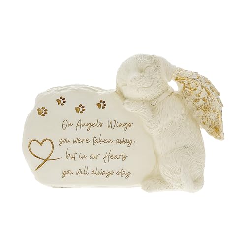 Pavilion Gift Company - On Angels Wings You Were Taken Away, But In Our Hearts You Will Always Stay - 7.5" Angel Wing Dog Garden Memorial Stone Bereavement Memorial Loss Of Loved One Gift Rescue Doggy - color: Beige, Gold
