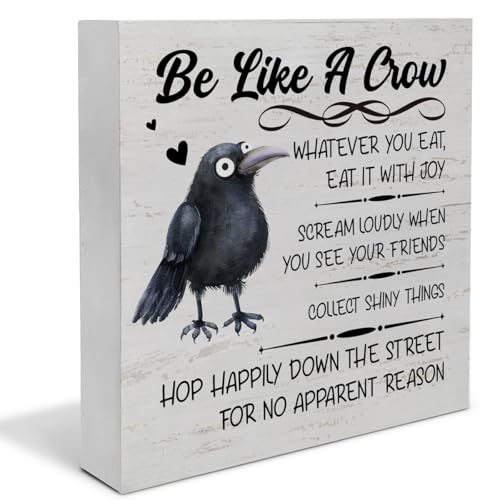 Raven Classroom Decor, Teen Room Inspirational Quotes Wooden Box Sign Keepsake, Be Like a Crow Wood Block Plaque Box Sign for Home Office Desk Decor(5 x 5 Inches) - color: Be