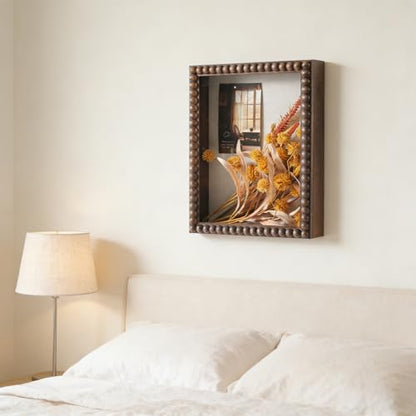 Muzilife 11x14 Shadow Box Pine Wood with Unique Bead Door, 3.18 Deep, Black - color: Brown-bead Shape, size: 11"x14"