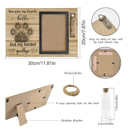 Dog Memorial Gifts for Loss of Dog, Picture Frame for 4.3x6.3in Photo with a Glass Bottle for Collect Hair, Loss of Dog Sympathy Gift - Cat Pet Bereavement Remembrance Picture Frame