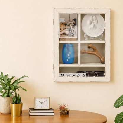 12x16 Inch Solid Wood Pet Memorial Shadow Box Frame with Shelves - color: Distressed White