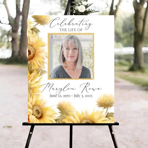 Yellow Sunflowers Funeral Welcome Sign, Celebration of Life Welcome Sign, in Loving Memory Sign, Celebration of Life Funeral Sign, Celebration of Life Sign, Memorial Sign with Photo #vd123 - color: Version #20