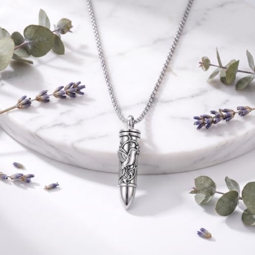 SIMONLY Bullet Urn Necklaces for Ashes 925 Sterling Silver Animal/Angel Wings/Pet/Jesus Necklace Bullet Pendant Cremation Jewelry for Men - color: Hummingbird